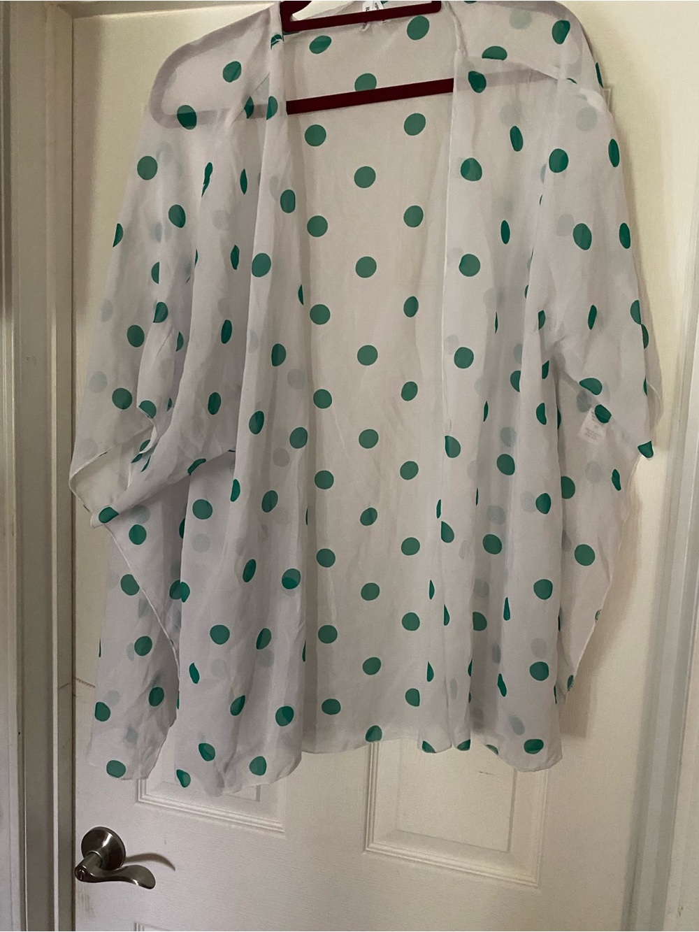 Live 4 Truth White Sheer Polka Dot Kimono with Green Dots